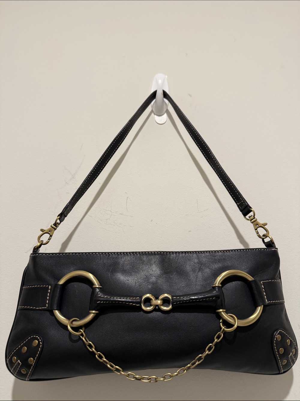 Paradox Black Shoulder Bag with BrassTone Hardware # Y2K